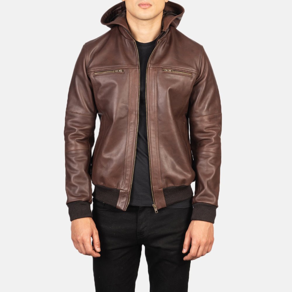 Bouncer Biz Brown Leather Bomber Jacket image 0