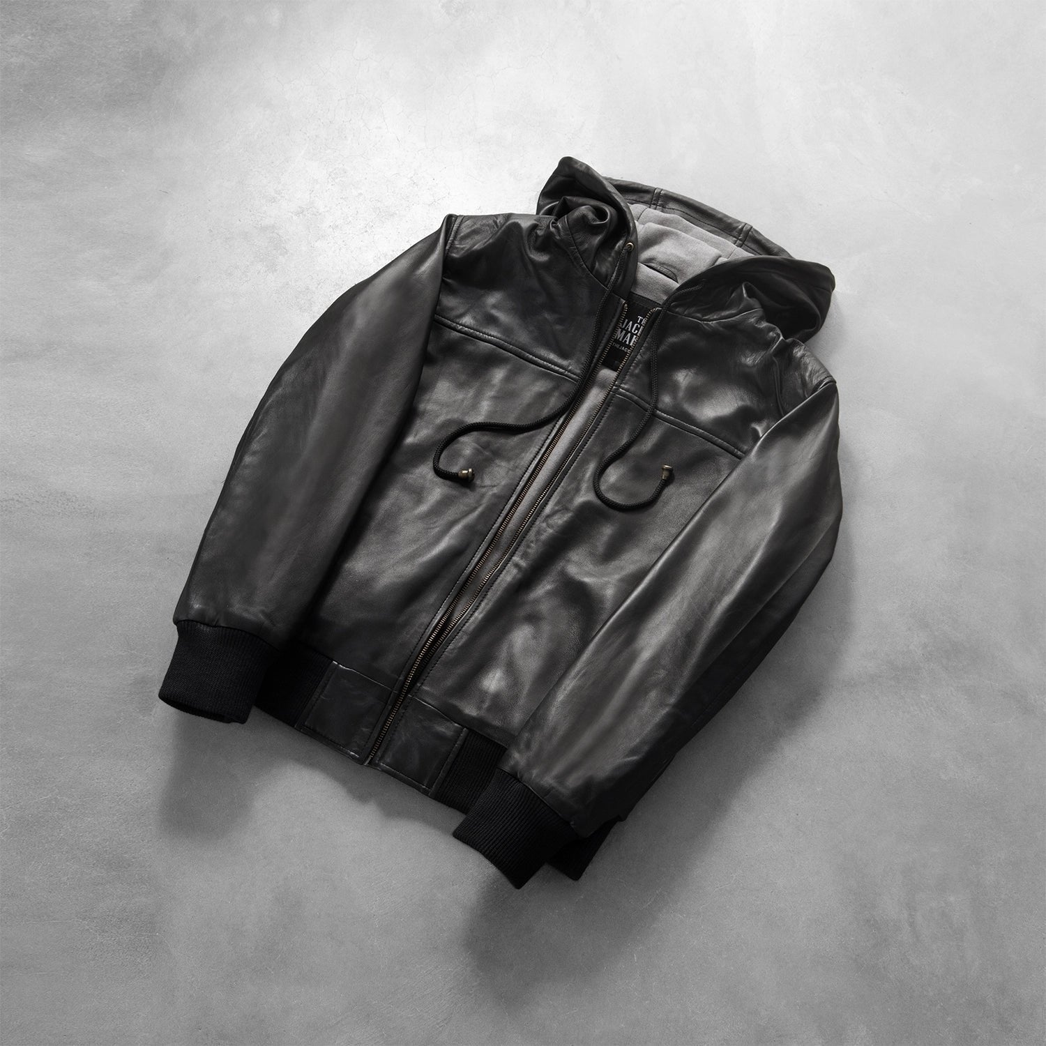 Nintenzo Black Hooded Leather Bomber Jacket image 6