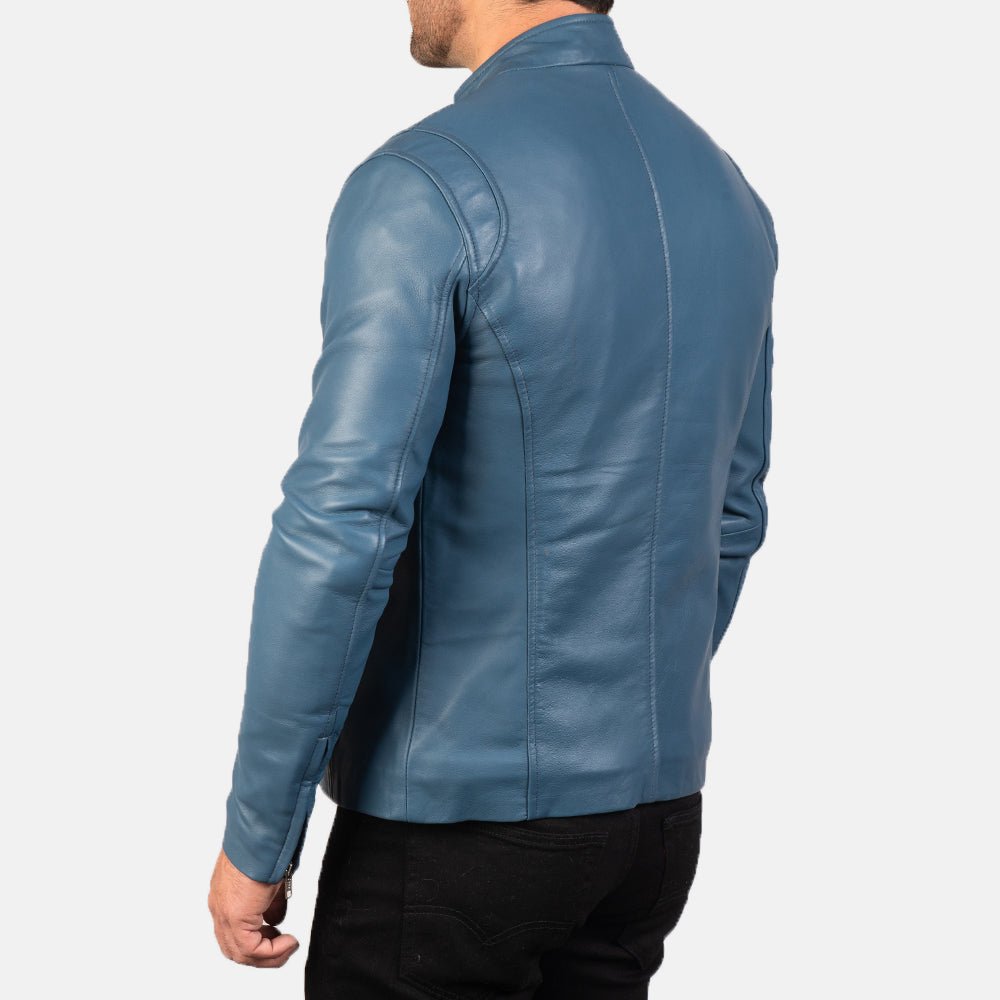 Ionic Blue Leather Biker Jacket image 5