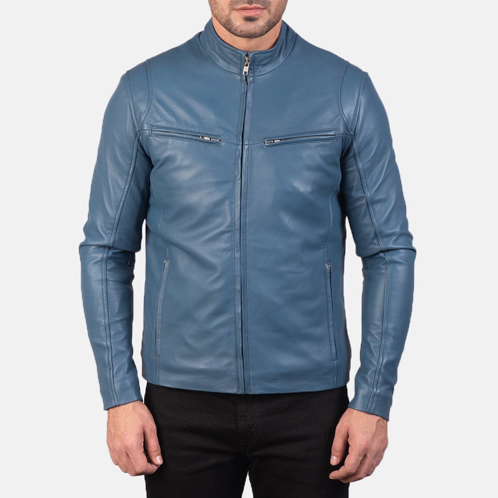 Ionic Blue Leather Biker Jacket image 4