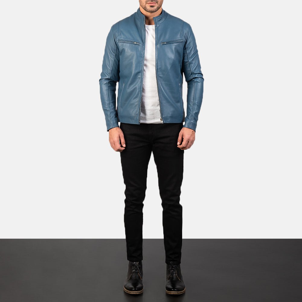 Ionic Blue Leather Biker Jacket image 3
