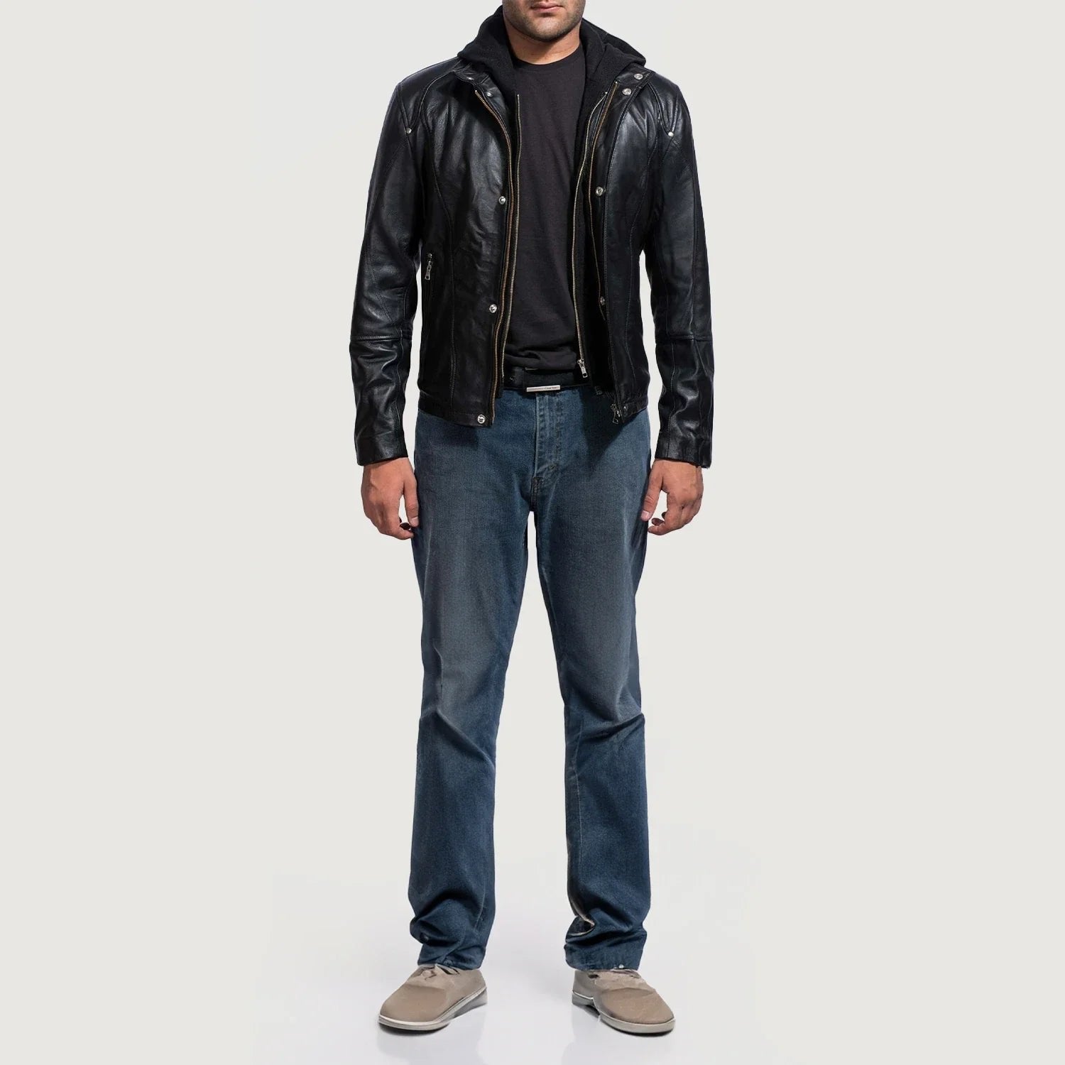 Highschool Black Hooded Leather Jacket image 5
