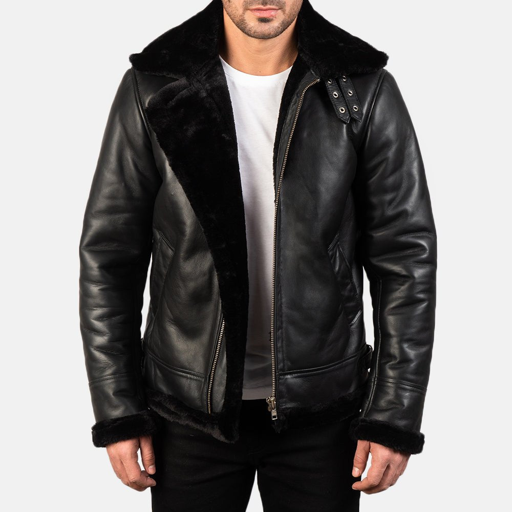 Francis B-3 Black Leather Bomber Jacket image 1