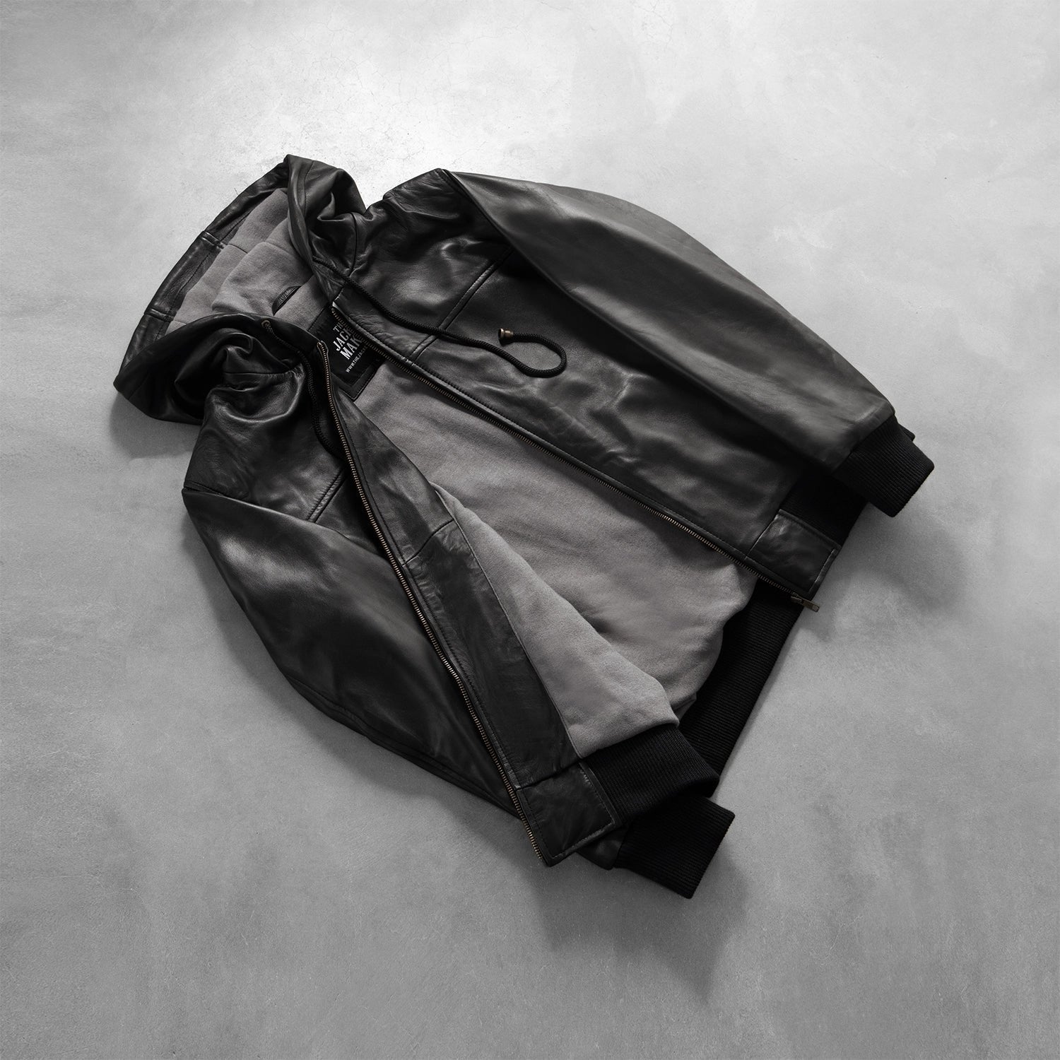 Nintenzo Black Hooded Leather Bomber Jacket image 7