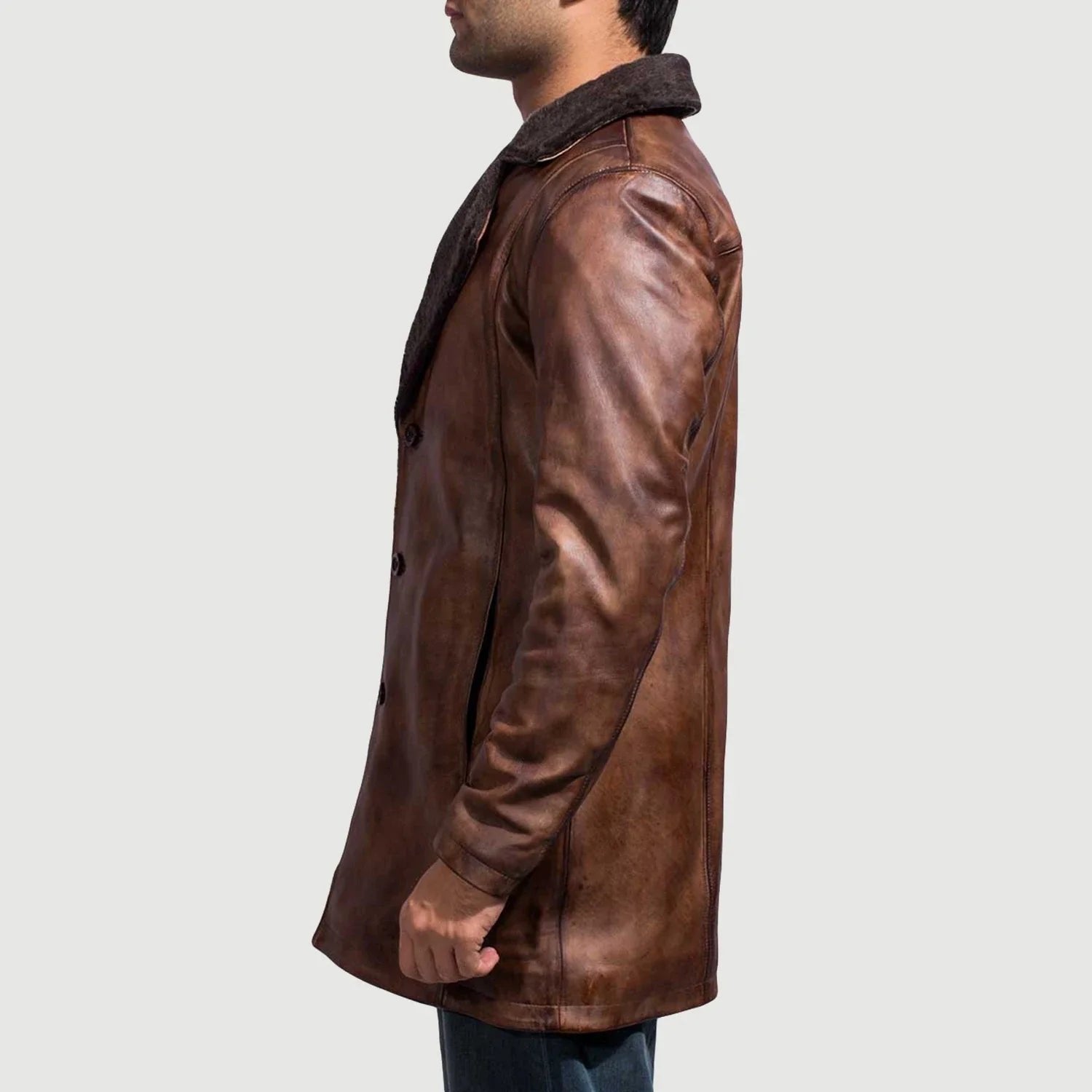 Cinnamon Distressed Leather Fur Coat image 3