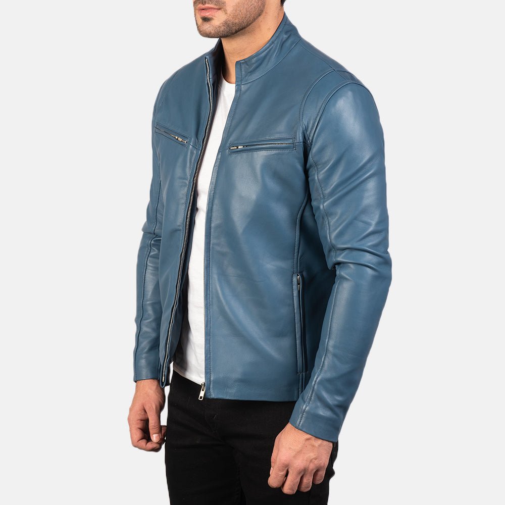 Ionic Blue Leather Biker Jacket image 2