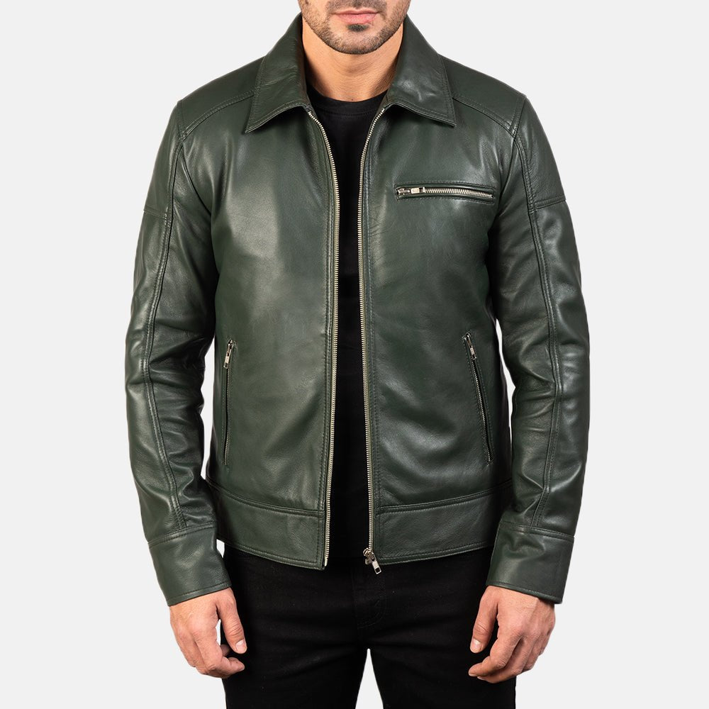 Lavendard Green Leather Biker Jacket image 1